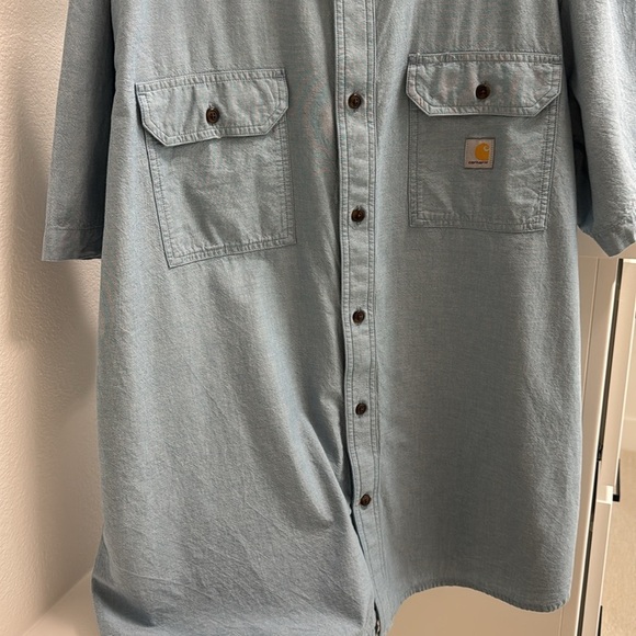 Carhartt Loose Fit Short Sleeve 100% Cotton Men’s 2XL Casual Work Shirt Lt Blue - Picture 5 of 14